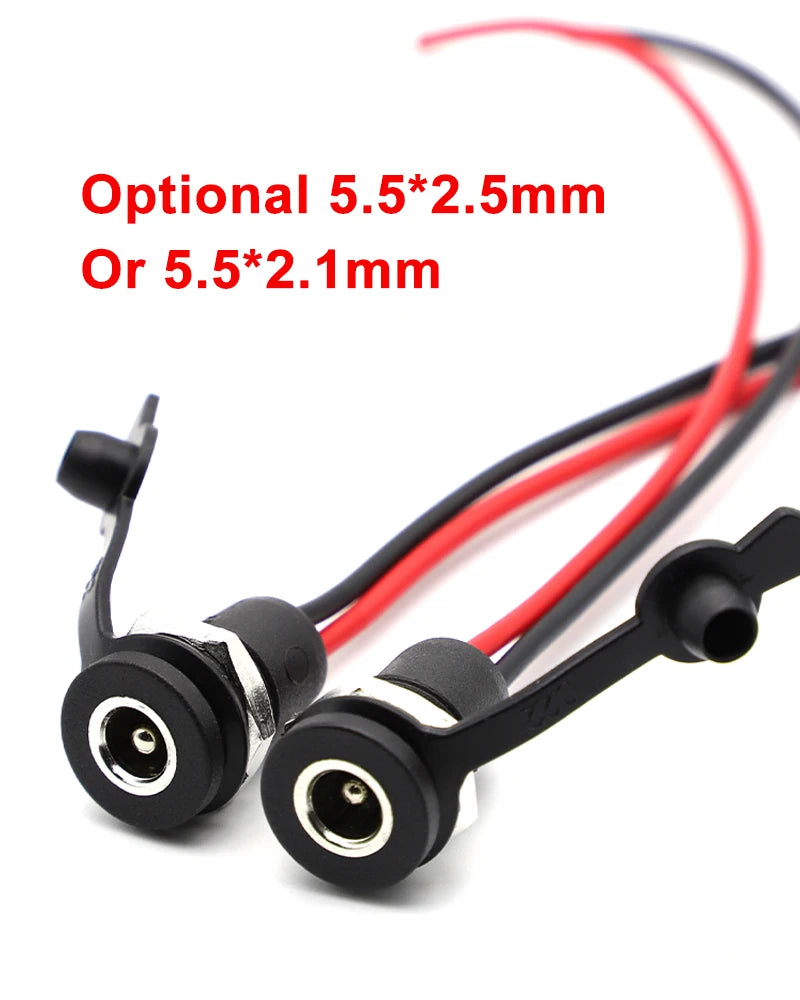 1pcs Battery DC Power plug connector DIY dc waterproof jack female socket 5.5 X 2.1 mm 5.5X2.5mm with Wire Waterproof cap