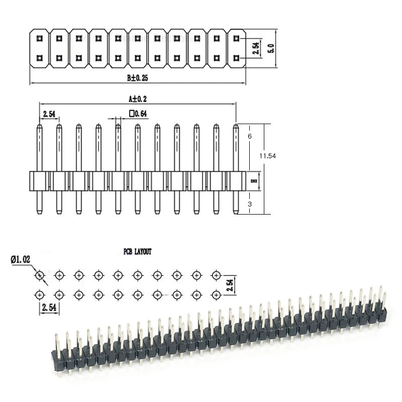 50/20/10Pcs 2.54mm Single Row Male 1/2*40P PCB Board Pin Header Connector Strip Pinheader 2/3/4/5/6/8/10/12/20/40Pin For Arduino