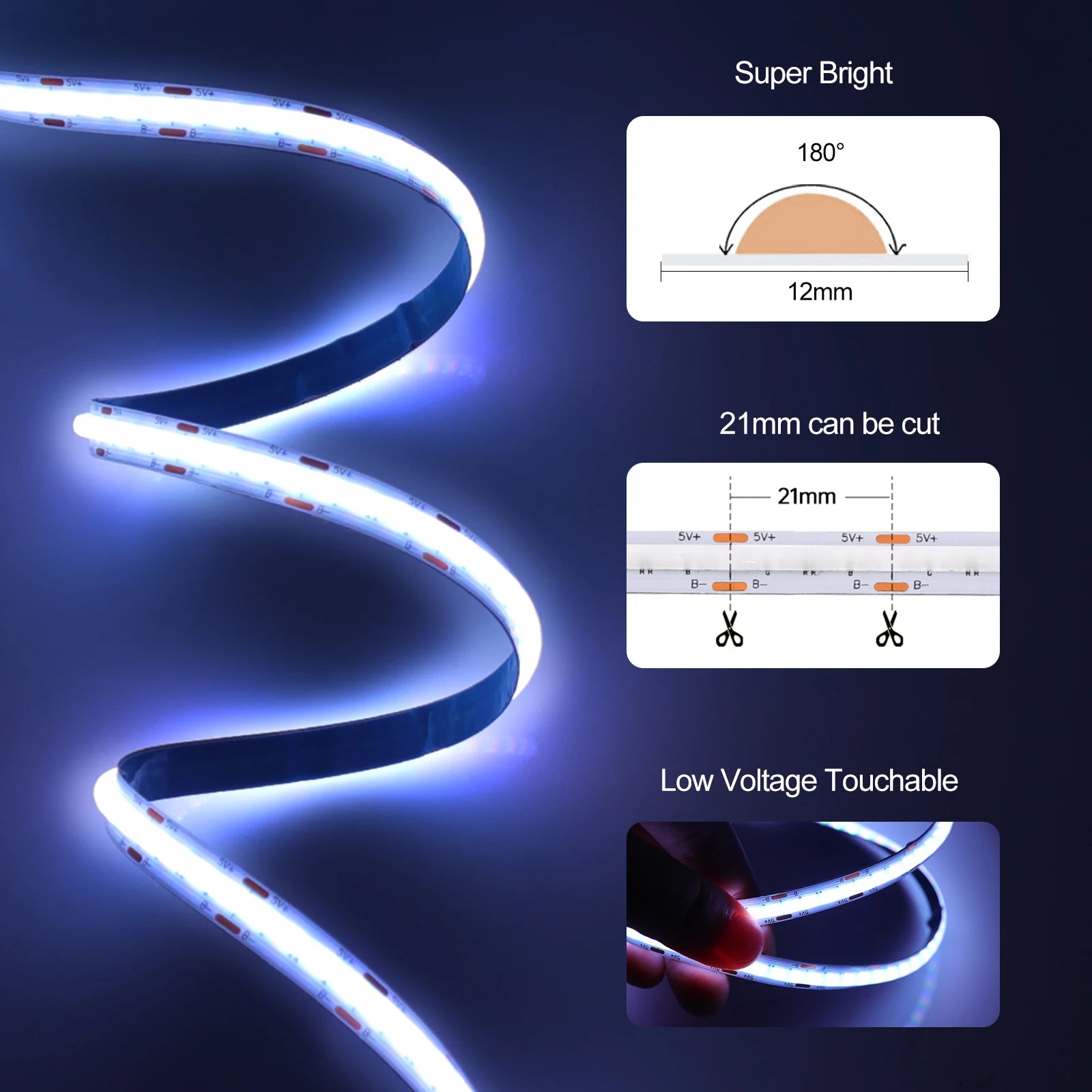 5V RGB COB LED Strip 576LEDs/m Bluetooh App IR Remote Control USB RGB LED Strip Flexible Tape for TV Backlight Room Decoration