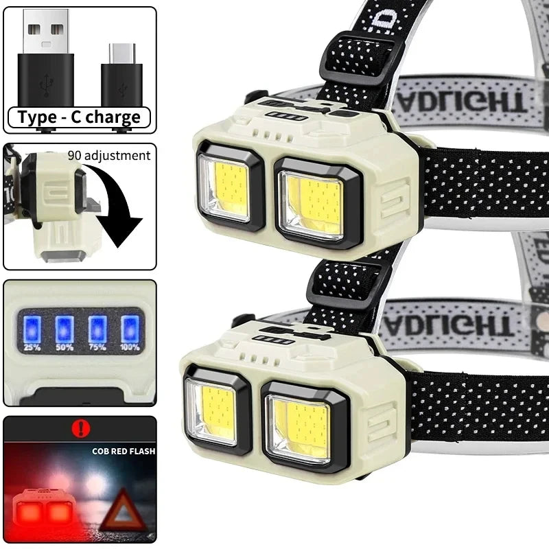 HOMEFISH COB LED Headlamp Induction USB Rechargeable Head Flashlight Powerful Work Light for Outdoors Camping Fishing