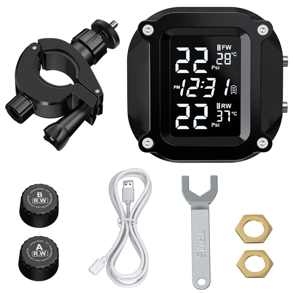 Extractme Tire Pressure Monitoring System Colorful Display Wireless TPMS Motorcycle Solar Charge Tyre Temperature Alarm Sensor