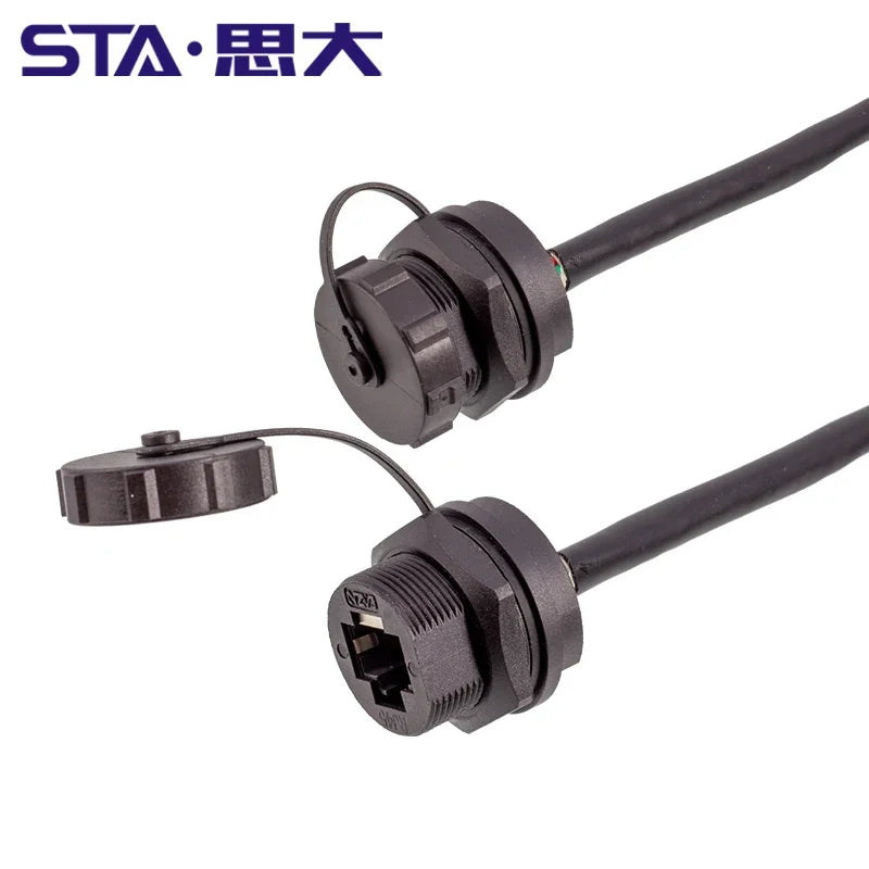 RJ45 CAT5E CAT6A Shield Waterproof RJ45 Ethernet IP67 Connector PCB Panel Mount With Pigtail Cable Outdoor Connector L = 0.3M