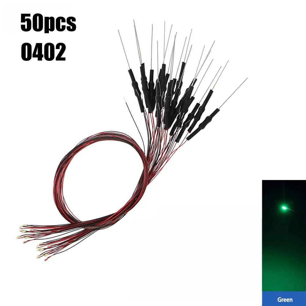 50Pcs 0402 0603 SMD Lamp Wired Micro Litz Led Pre-soldered Chip Wired 12V 30cm Railway Model Toy Light DIY Leads with Resistance
