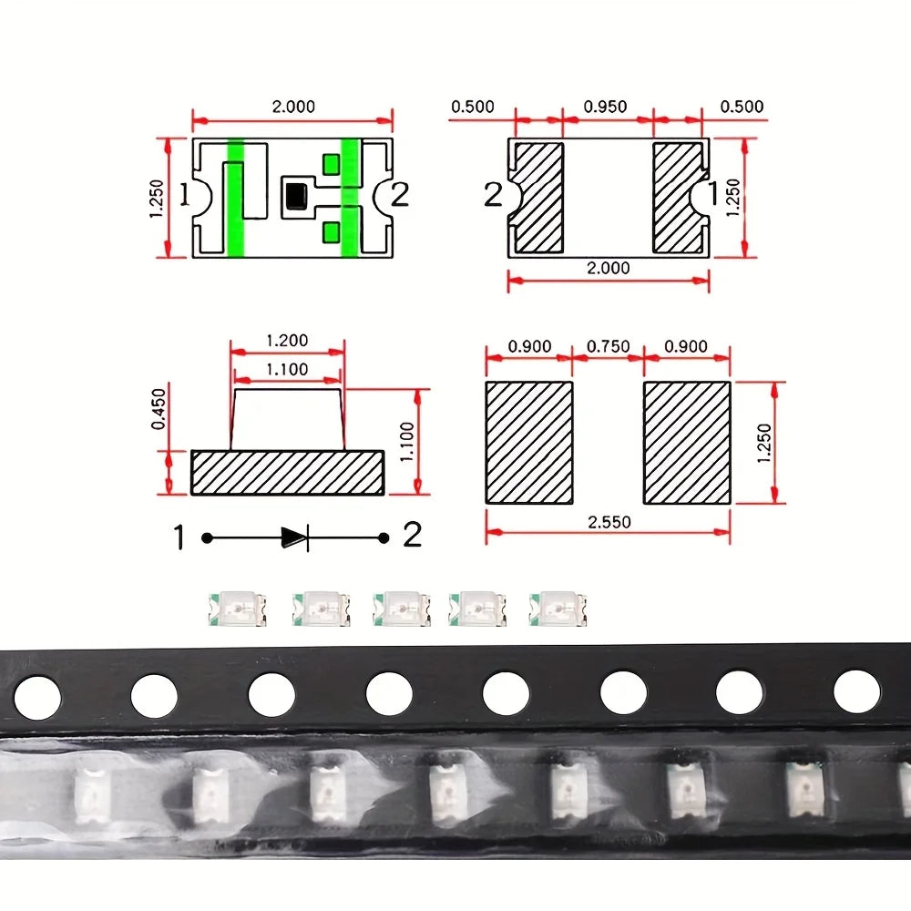 1000Pcs 10 Colors x 100Pcs SMD 0805 (2012) LED White Red Green Yellow Blue Warm Pink Purple Orange Light Emitting Diode Kit