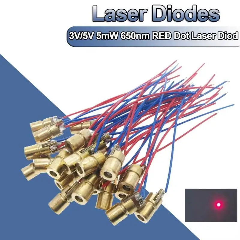 Latest 10pcs Adjustable Mini Laser Pointer Diode RED Dot Laser Diod Circuit 3V/5V 5mW 650nm Module Pointer Sight Copper Head