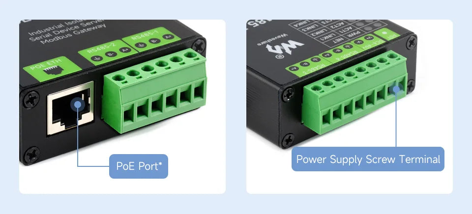 Industrial Isolated 4CH RS485 TO POE ETH (B) RJ45 Converter UART For Modbus