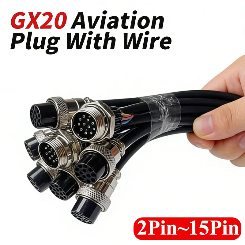 2Pin GX20 Male and Female Aviation Plug Socket 3 4 5 6 7 8 9 10 12 14 15Pin with Wire Connector Cable 250V Connection Line 7-20A