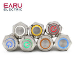 12mm Flat High Head Waterproof Metal Push Button Switch LED Light Momentary Latching Car Engine Computer PC Power Switch 3-380V