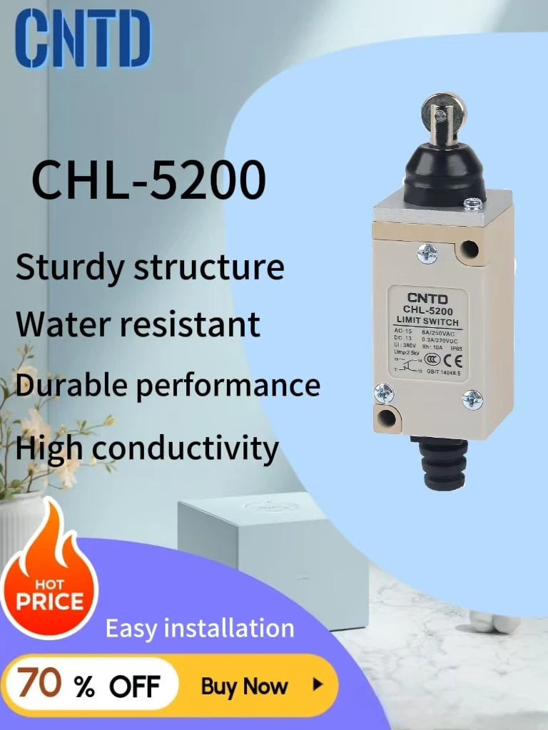 CNTD CHL-5200 Industrial Limit Switch Roller Plunger 6A 250V AC IP65 Heavy Duty Waterproof for Automation Machinery