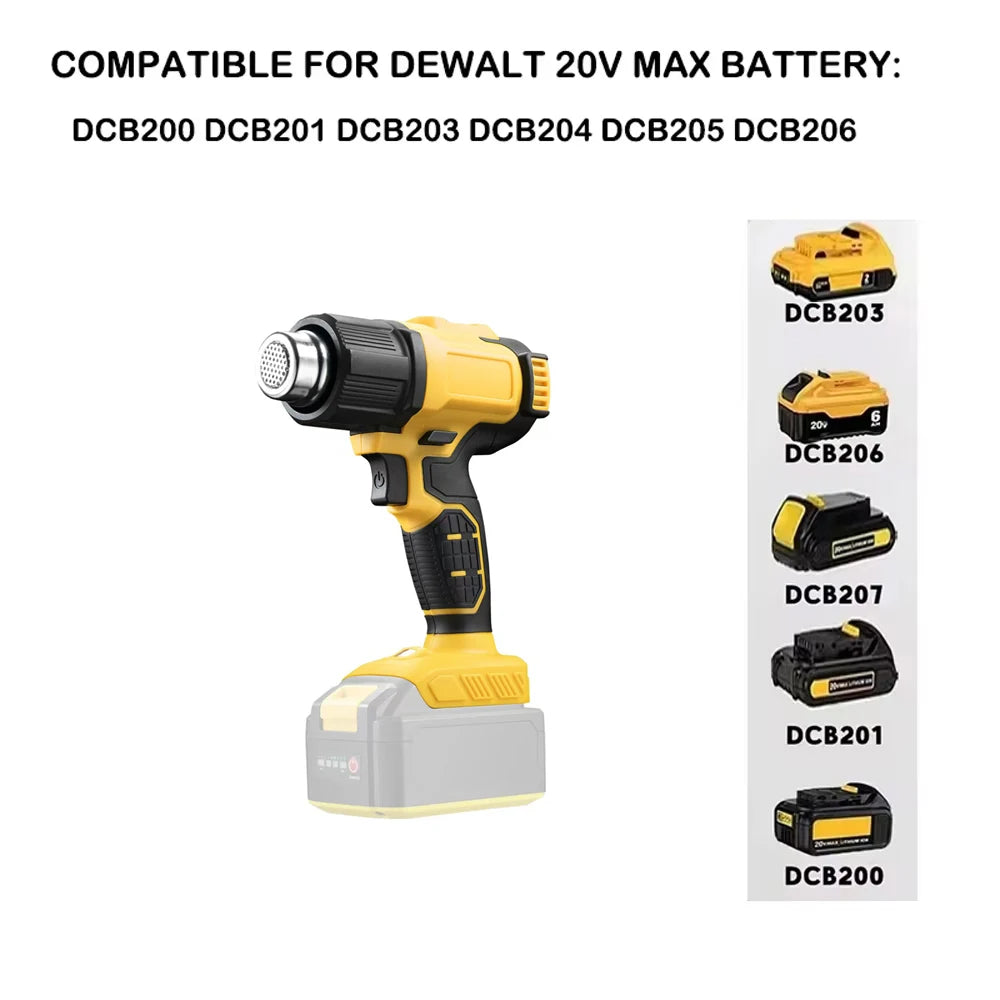 VILASTING Hot Air Gun 550℃ Adjustable Temperature Cordless Electric Heat Gun with Nozzles LED Display For Dewalt 18V Battery Pin