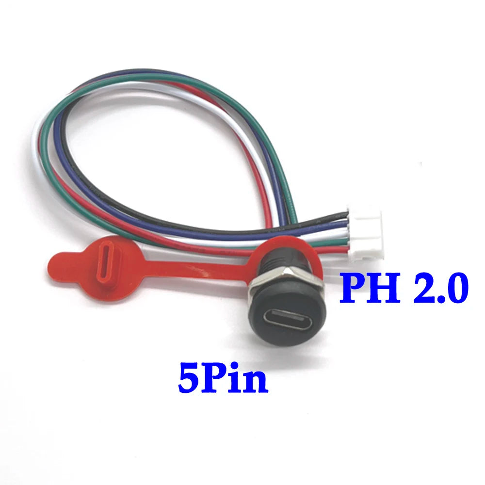 USB-C 2 4 5 6 Pin High Current Charging Socket with PH2.0 Nut Snap Lock Plate USB Type-C Female Waterproof Female Connector Jack