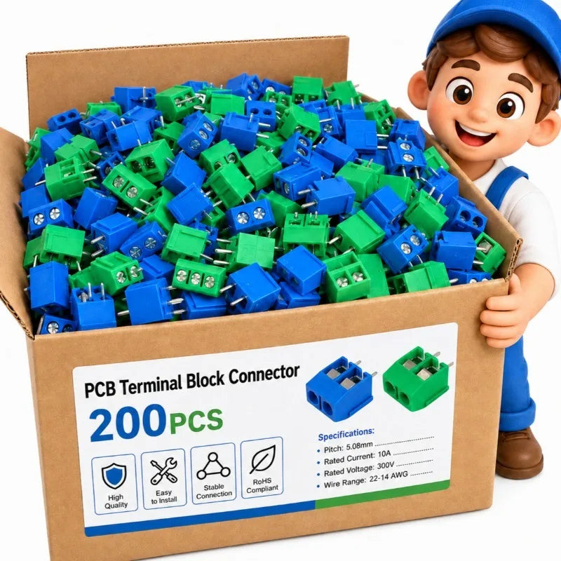 50-200PCS KF301 KF306 2P PCB Terminal Block Connector 5.0mm Pitch Straight Pin 10A Screw Terminal Spliceable for DIY Electronics