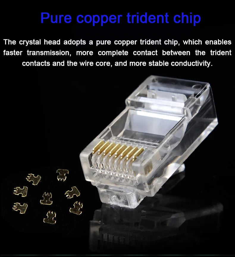 RJ45 Connector Pass Through CAT6 CAT5E Modular Plug Network Ends UTP 3U 50u Gold Plated 8P8C Crimp End for Ethernet Cable
