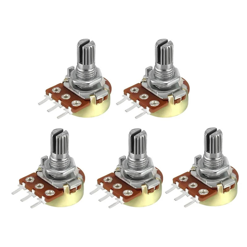 5PCS Linear Taper Potentiometer Kit WH148 B1K B2K B5K B10K B20K B50K B100K B250K B500K B1M 15mm Shaft 3Pin with Nuts and Washers