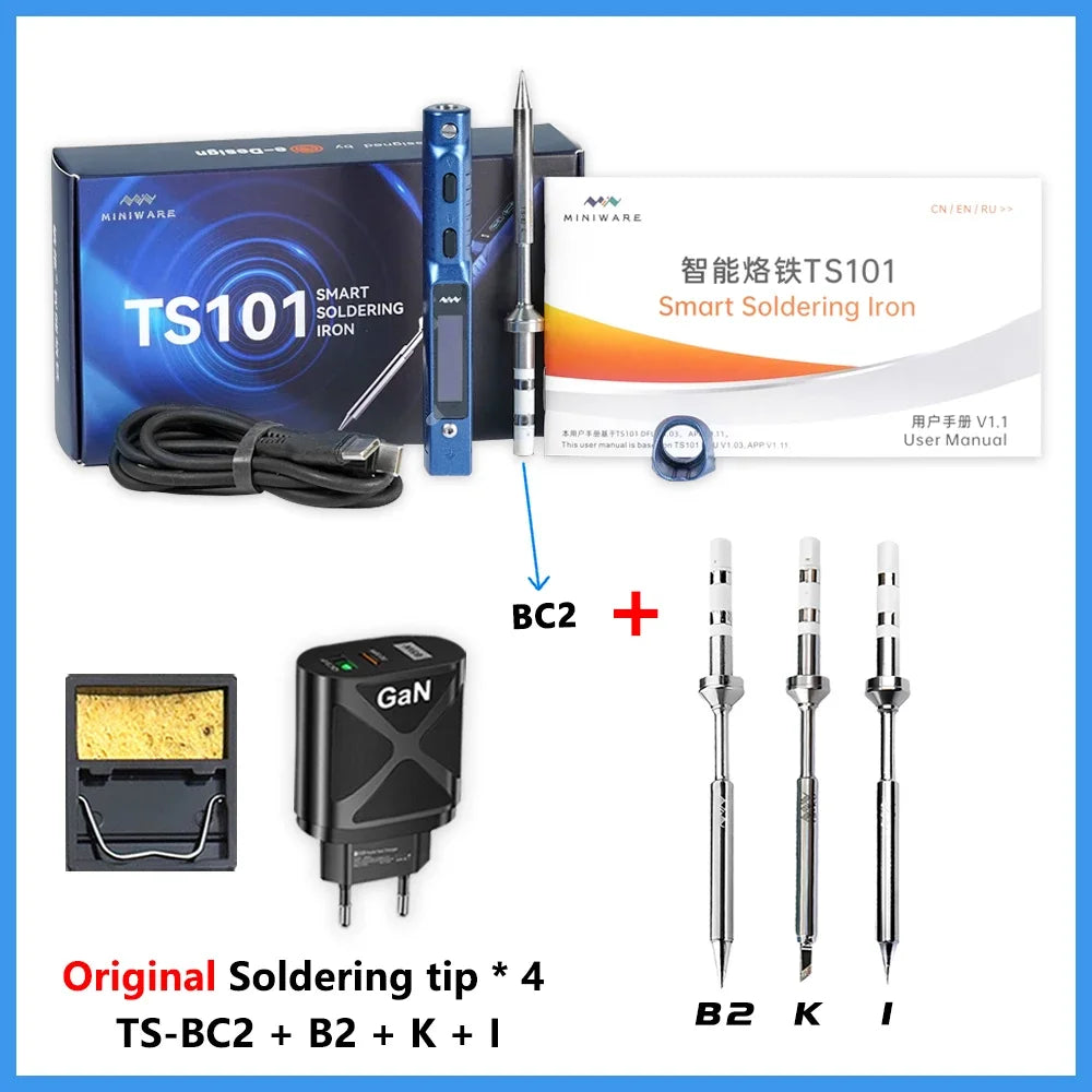 Original TS101 Soldering Iron 90W Mini Thermostat LCD Displays TS100 TS 101 Soldering Iron with PD Plug Tip Set Miniware