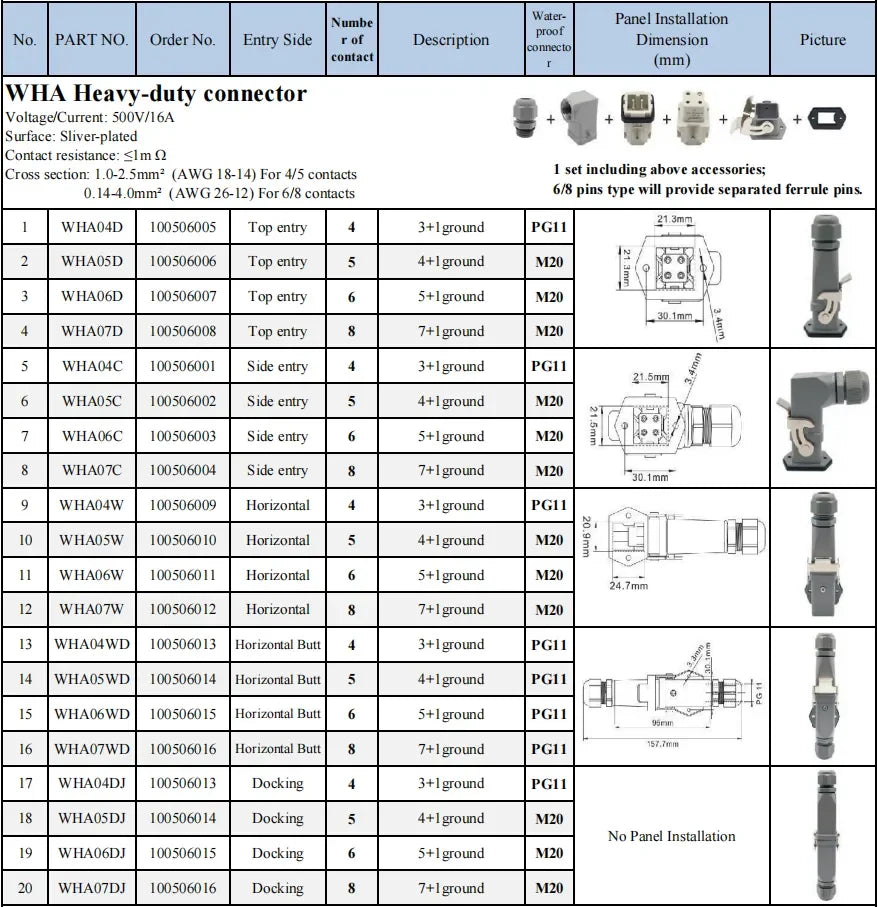 HA Heavy Duty Connector Kit 4/5/6/8 Core Pins Male&Female Insert Plug HDC-HA Rectangular Waterproof Industrial Aviation Socket