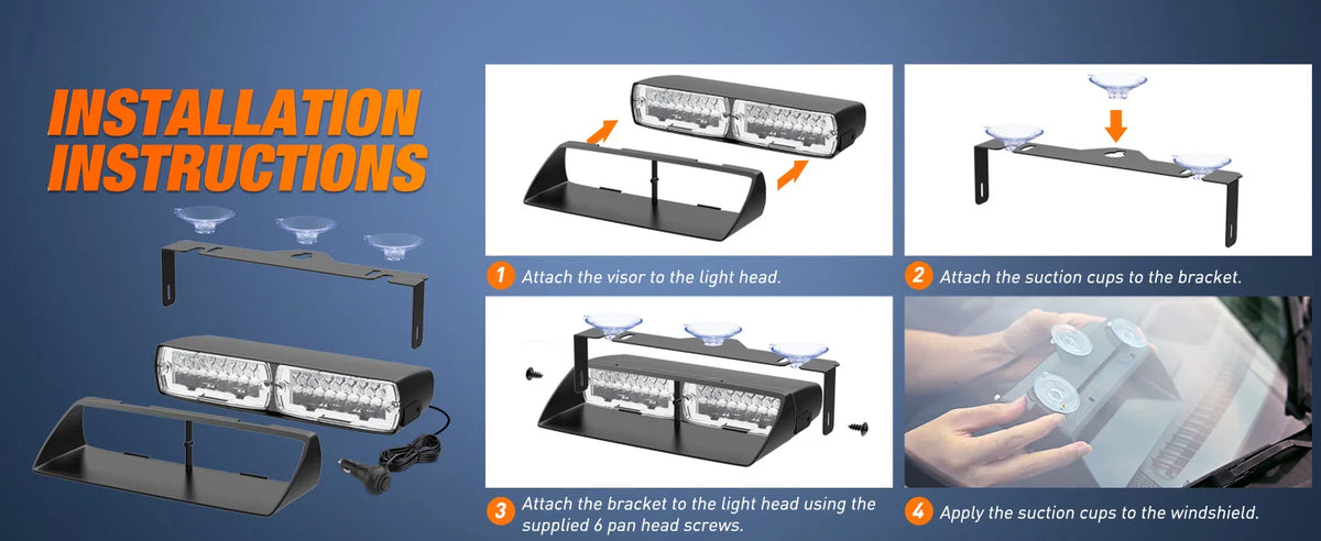 Nilight Bright LED Strobe Lights , Car Windshield Warning Flash Light with Suction Cups, Hazard Safety Lamp for Truck