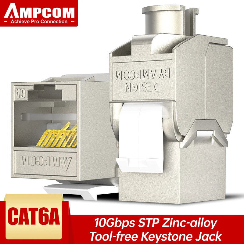 AMPCOM 12 Pcs RJ45 Shielded Cat6A CAT7 Keystone Jack, Zinc-Alloy RJ45 Tool-Free Coupler Zinc Alloy Module Coupler Adapter