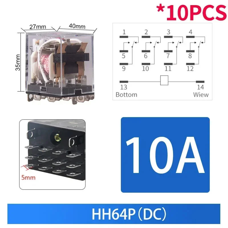 10PCS Miniature Control Relays Small Intermediate Relay AC 12V DC 24V AC220 HH52P HH53P HH54P HH62P HH63P HH64P MY2P MY2NJ