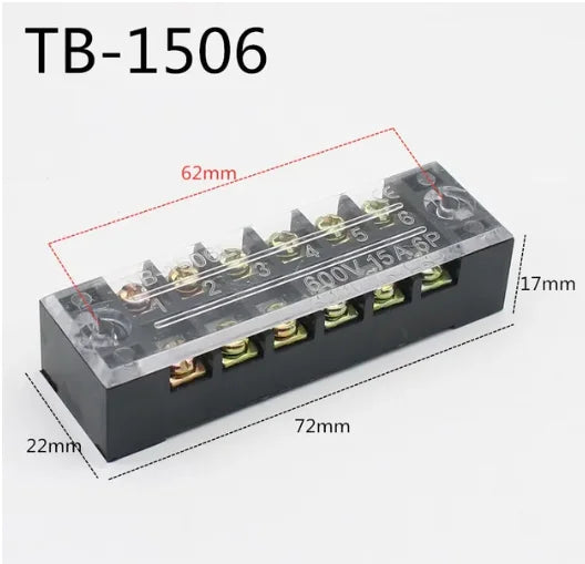 1PCS TB1506 Dual Row Barrier Screw Terminal Block Strip Wire Connector Fixed Wiring Board 600V 15A