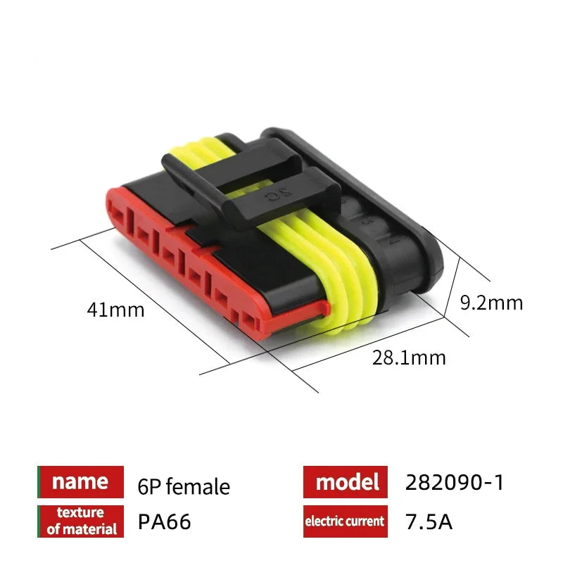 20/50/100Sets 1.5 Series AMP Automobile Connectors 1/2/3/4/5/6 Pin Super Seal Waterproof  Electrical Wire Connector PA66 Nylon