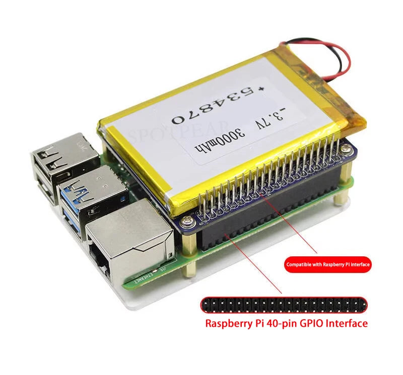 Raspberry Pi 4 / PI5 UPS Uninterruptible Power Supply HAT Lithium Battery Module RPi-UPS-H