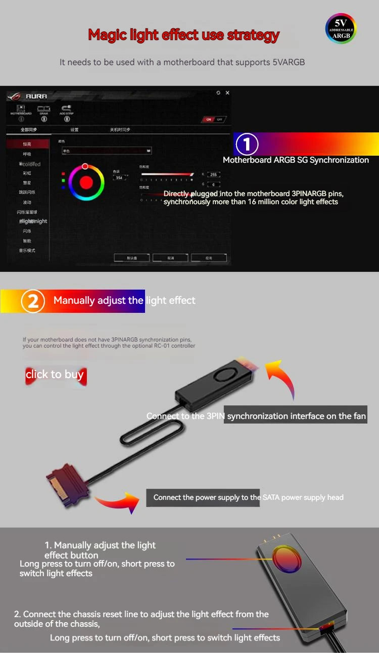 JONSBO SL-120 ARGB Fan 120mm Cooler for PC Case Fan 5V 3PIN/4PIN PWM CPU Cooler PC Fan RGB Front Reverse Case Fan