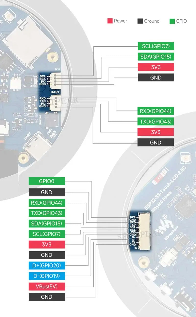 Waveshare 2.8 Inch Round Display ESP32 S3 Development Board 480×480 WiFi BT5 8MB PSRAM 16MB Flash 6-Axis IMU RTC Touch Optional