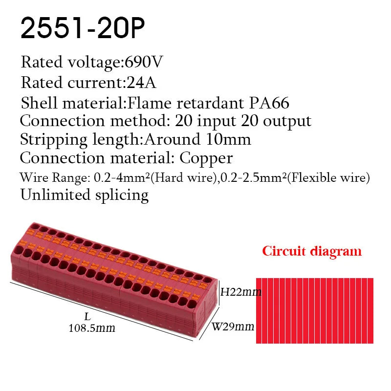 Wire Electrical Cable Wiring Connectors Push-in Terminal Block Multiple In Multiple Out Mount On Din Rail DIY Splicing