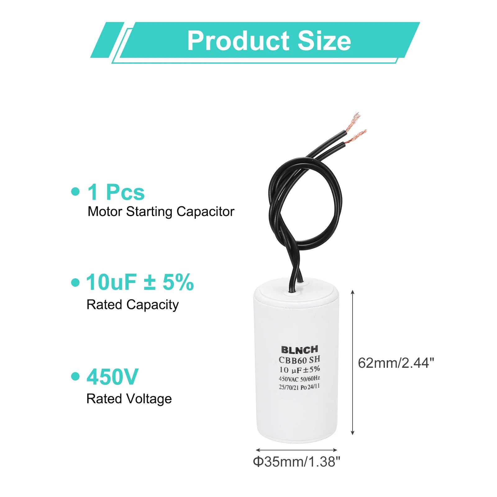 1/2Pcs CBB60 Running Capacitor 3-100uF 450V 2 Wire Electric Air Compressor Motor Run Starting Capacitor for Washing Machine
