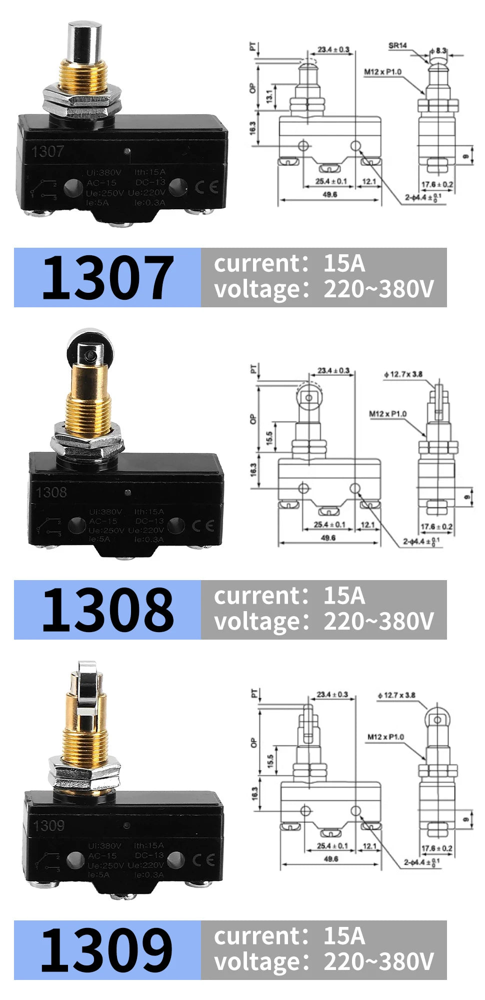 10Pcs 1NO + 1NC Hinge Roller Lever Micro Action Switches