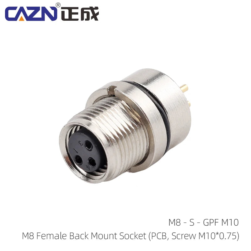 CAZN M8 Welding Panel Connector Male Female Back Mount Socket SMD 3 4 5 6 8 Core Angle Pin Male and Female Socket