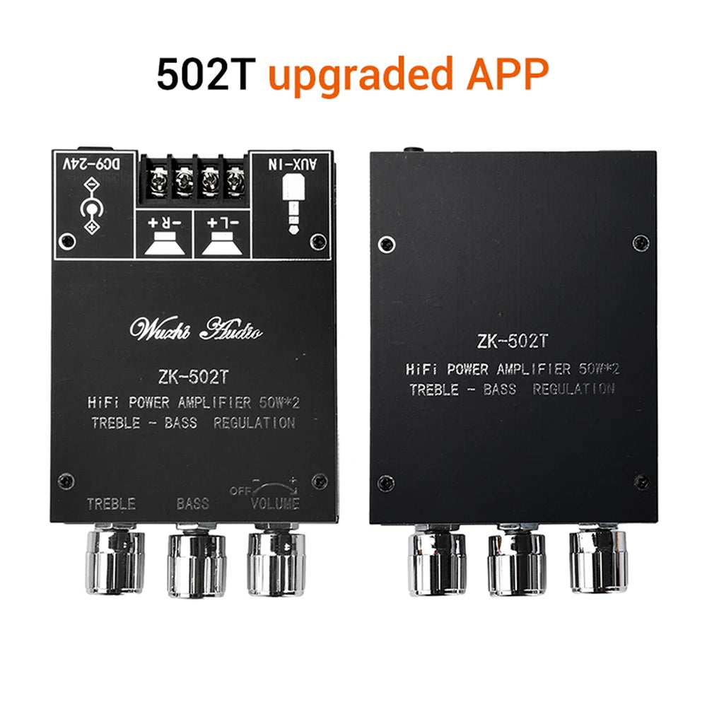ZK-502T Dual Channel Stereo Power Amplifier Module TPA3116D2 Chip 50Wx2 Bluetooth 5.0 AUX Input DC9-24V High Low Bass Adjustment Audio AMP Board for Speaker DIY