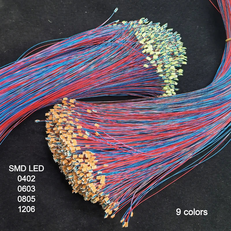 220pcs Pre-wired 0402 0603/0805/1206 SMD LED 9 Colors 3V LED 30cm Wires Hobby Model Kit Car Railway Railroad Starship Lighting