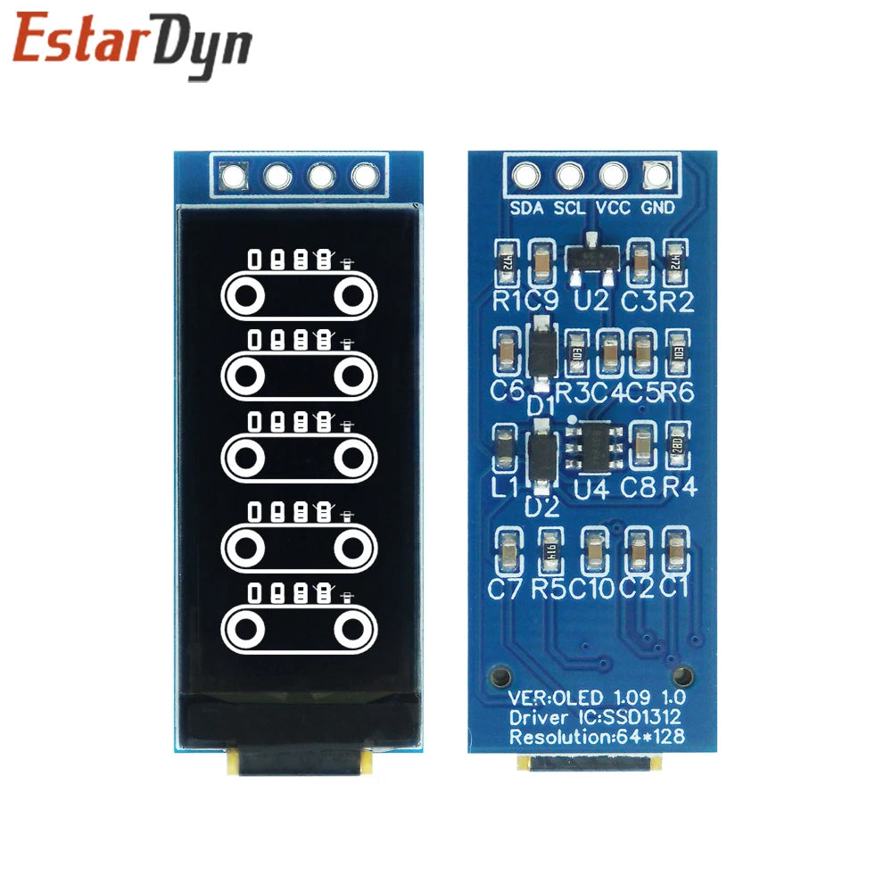 1.09 Inch OLED Display Module 128x64 White SSD1312 I2C, 4 Pin Interface for Raspberry Pi, Low Power Wide View