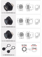 1PC E16 Buckle Waterproof Connector HDMI/USB2.0/USB3.0/RJ45/Type C/MICRO USB Panel Mount DIY Jack with Dust Cover Connector