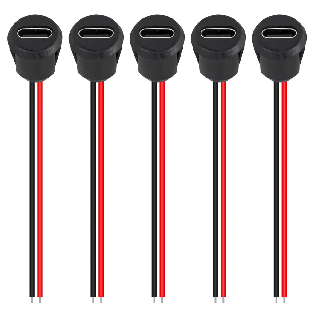 5PCS Type-C Female 2 Pin Type-C Female Socket Connector Waterproof Jack Female Charging Port 3A USB-C Charger Plug Socket