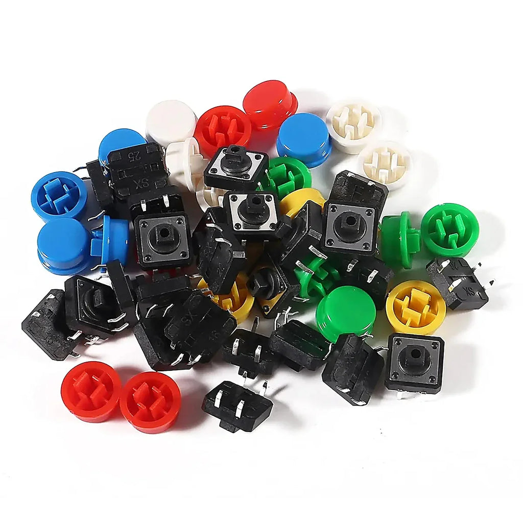 25pcs 12x12x7.3mm Momentary Tact Tactile Push Button Switch Touch Switch Micro Switch 4 Pins SMD PCB with Cap for Arduino