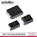 20PCS SMAJ58A SMAJ58CA SMBJ58A SMBJ58CA SMCJ58A SMCJ58CA DO-214AA/AC/AB SMD 400W 600W 1500W 58V Uni Bi Directional TVS Diode