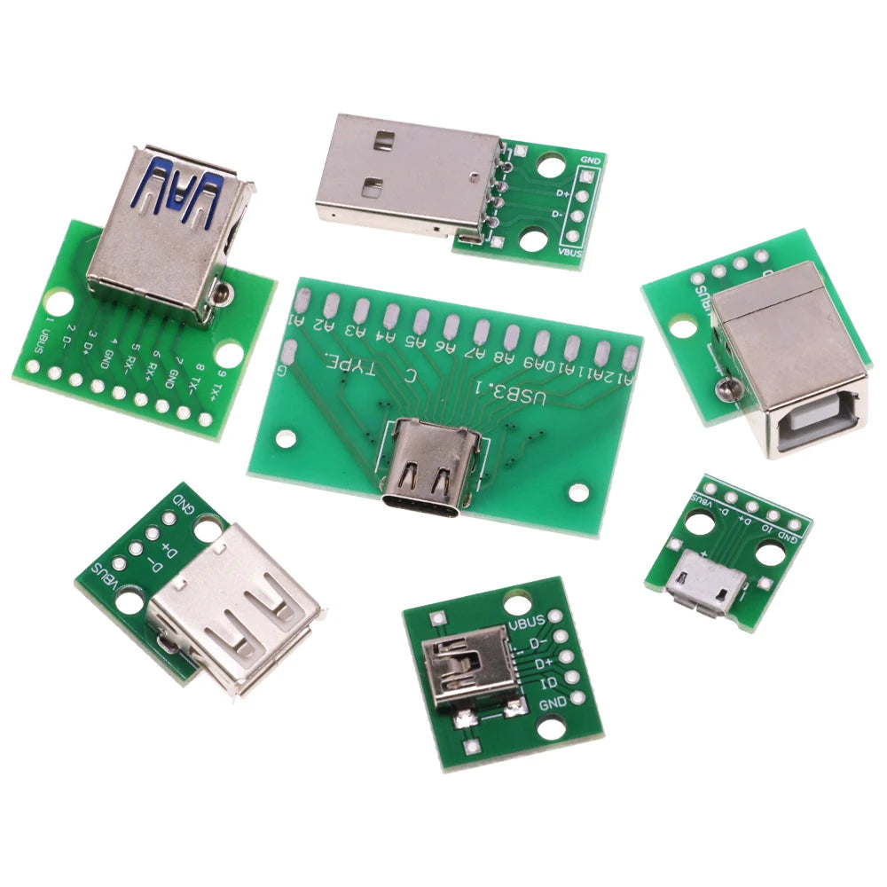 Micro Mini Type-c USB A Male USB 2.0 3.0 A Female USB B Connector Interface to 2.54mm DIP PCB Converter Adapter Breakout Board