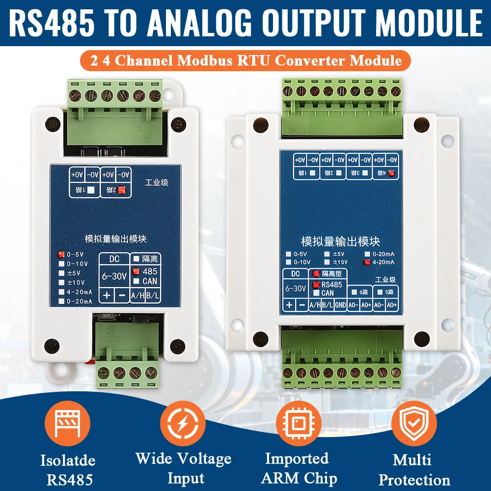 Isolation Type RS485 to 4-20mA 0-5V 0-10V Transform Module 2 4 Channel Modbus RTU RS485 to Analog Industrial Converter Modules