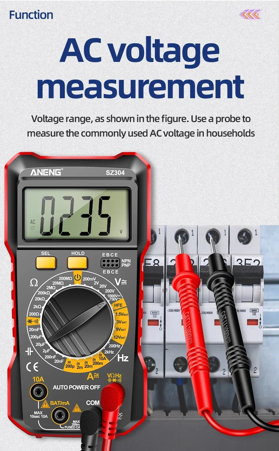 Digital Multimeter Voltage Tester Voltmeter SZ06 SZ308 TRMS 2000 Counts Auto-Ranging Ohm Volt Amp Meter Measuring AC/DC Voltage