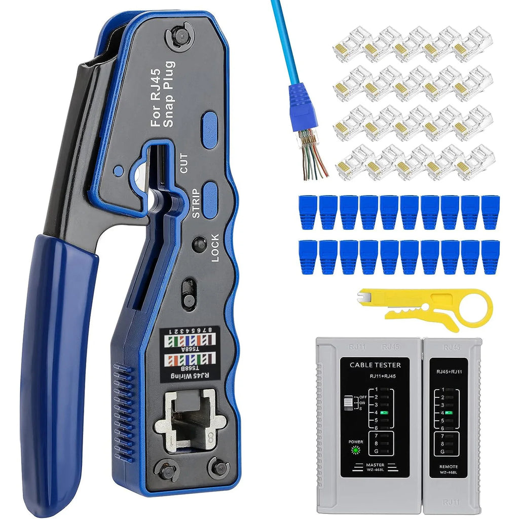 ZOERAX RJ45 Crimp Tool Ethernet Crimping Tool All-in-one Crimper For Pass Through Cat6 Cat5e Connectors With Replacement Blades