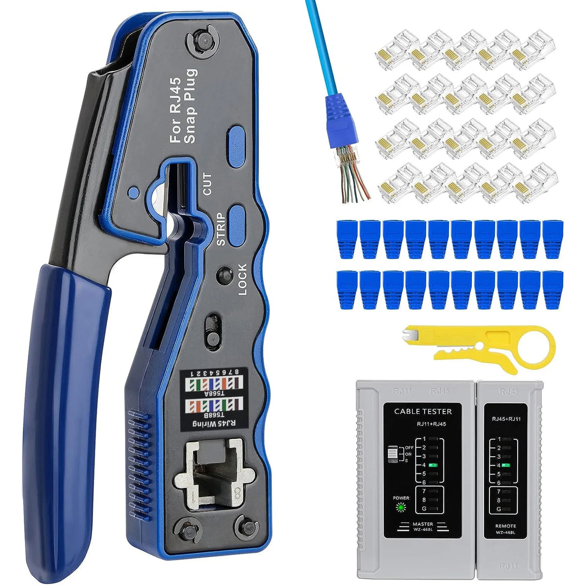 ZOERAX RJ45 Crimp Tool Ethernet Crimping Tool All-in-one Crimper For Pass Through Cat6 Cat5e Connectors With Replacement Blades