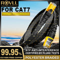 ROVLL CAT7 Ethernet Cable Flat Lan Cable STP Round RJ45 Network Cable Cat 7 Internet Cord 10Gbps Braided Patch Cord