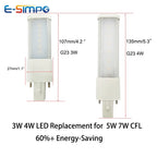 2pcs 3W 4W 5W G23/GX23 CFL PL LED PL-S Replacement Bulb Lamp Desk Reading Spotlight Horizontal Plug Light