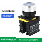 22mm Button Switch Waterproof Momentary Self Reset Self Locking Flat Head Start Stop Arrow Symbol Power Push Button Switch 10A
