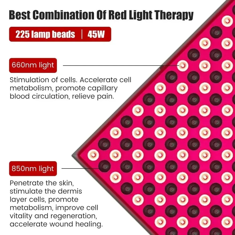 45W Red Light Therapy Panel 660nm&850nm for Body Pain Relief Near Infrared Photon Beauty Instrument Home Use Device LED Light Therapy Lamp for Anti-Aging, Pain Relief, with Stand, Hooks and Sunglasses