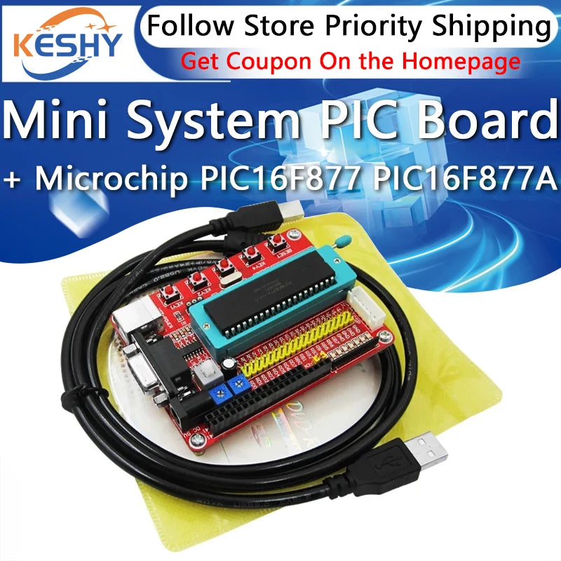 1PCS Mini System PIC Development Board + Microchip PIC16F877 PIC16F877A