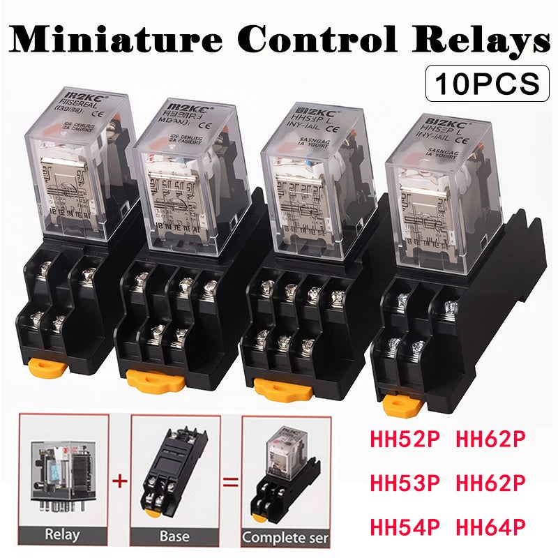 10 PCS Micro Mini Electromagnetic Switch AC 220V DC 24V HH52P HH62P 63P 64PCoil DPDT Intermediate Relay Miniature Control Relays